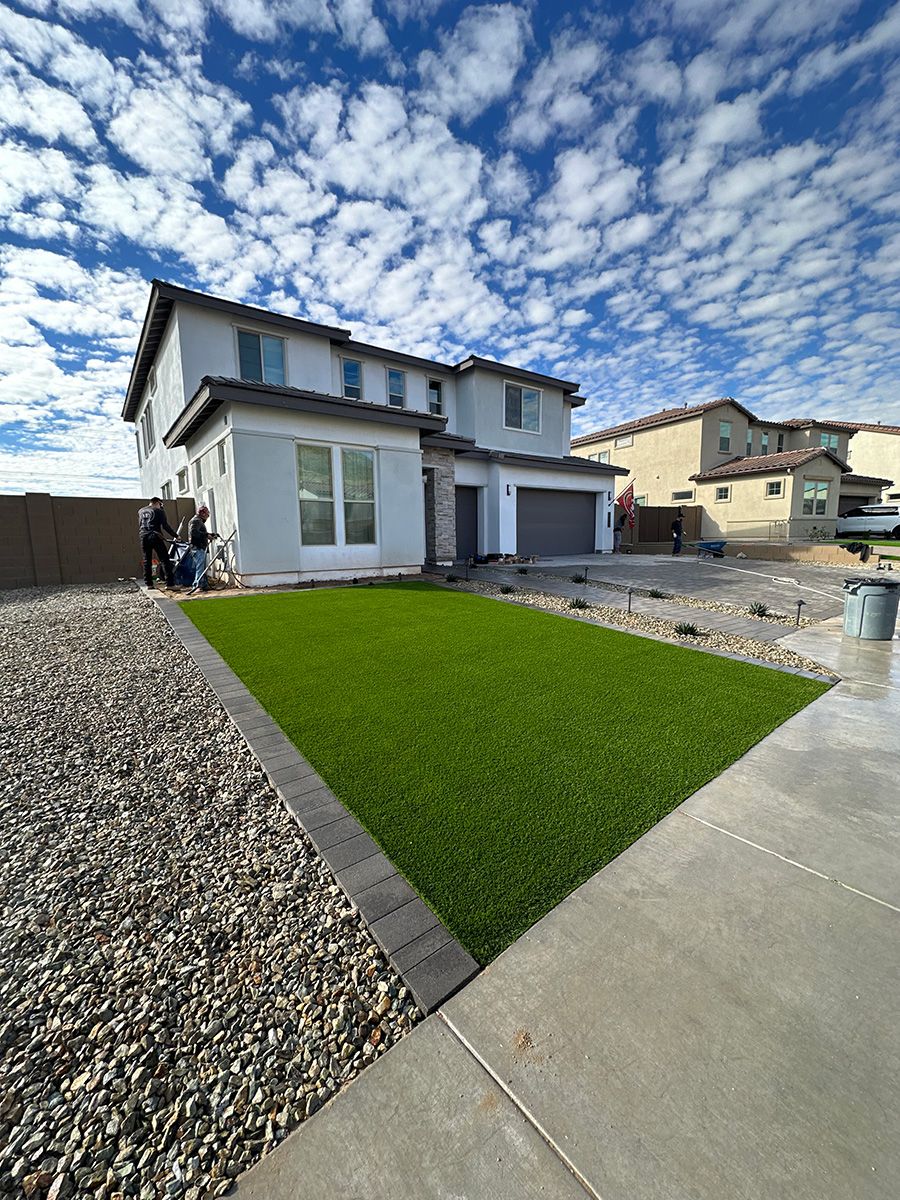 Front yard artificial turf installation in Arizona